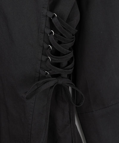 レースアップサイドリボンスリムラインシャツ ／ lace up side ribbon slim line shirt