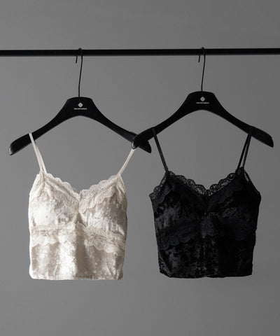【 カップ付き 】ダブルレースベロアショートビスチェキャミソール ／ double lace velor short bustier camisole