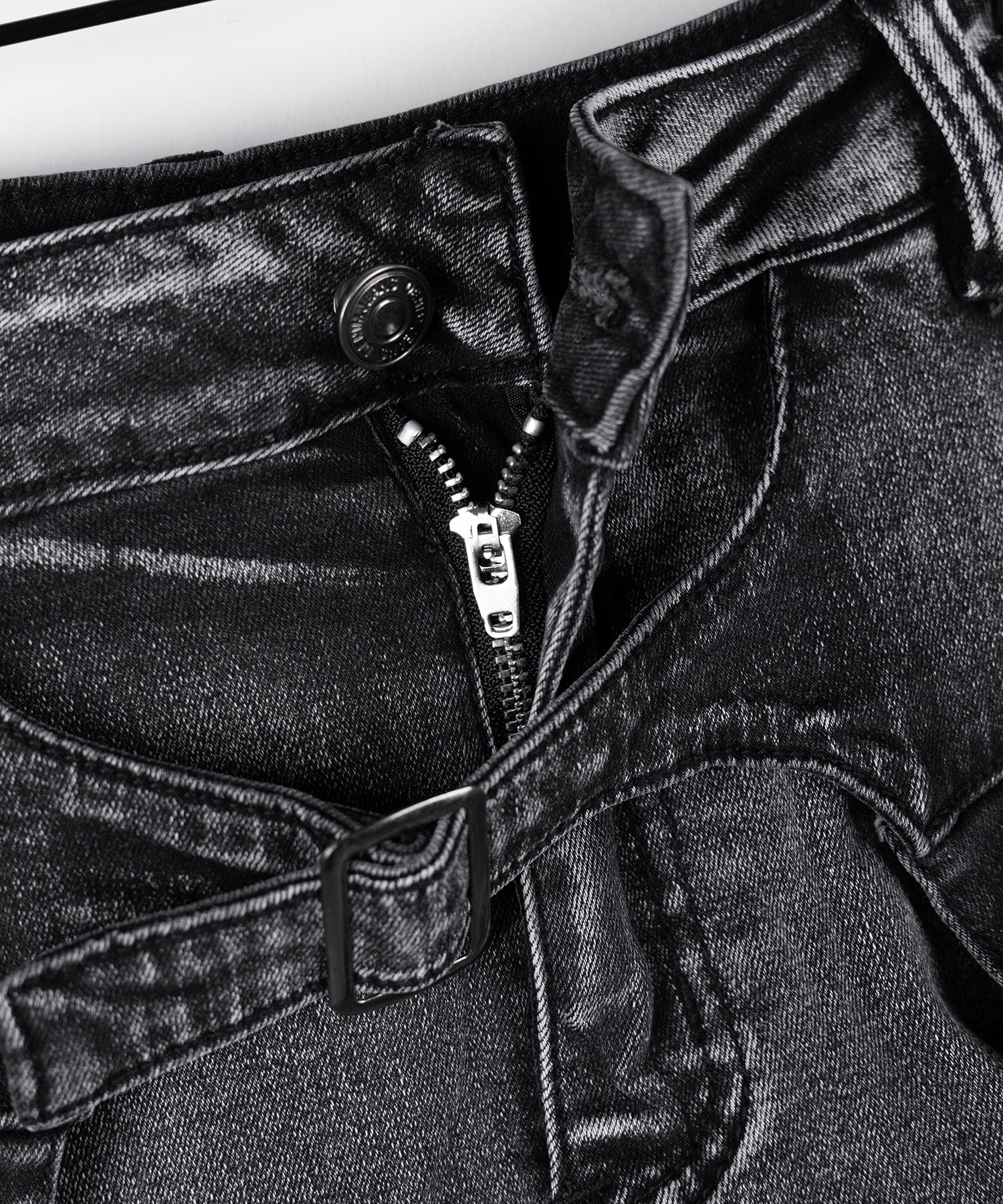 【 インパン裏地付 】ベルテッドマイクロプリーツデニムミニスカパン ／ belted micro pleats denim skirt pants