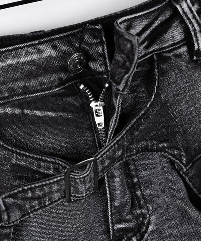【 インパン裏地付 】ベルテッドマイクロプリーツデニムミニスカパン ／ belted micro pleats denim skirt pants