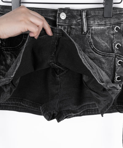 【 インパン裏地付き 】レースアップマイクロデニムミニスカパン ／ Lace-up micro denim mini skirt pants