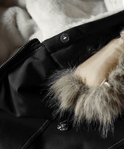 配色ステッチファーフード中綿オーバーブルゾン ／ stitch fur hood fake down over blouson