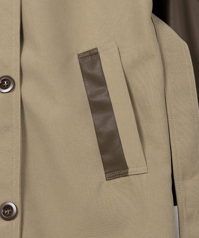 【 ３COLOR 】フェイクレザードッキングロングトレンチコート