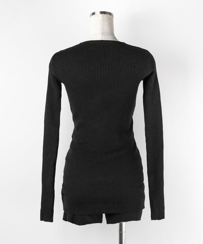 【 セットアップ 】ヘンリーネックスリムリブニットトップス＆ニットショートパンツ SET ／ henley neck slim rib knit tops ＆ knit short pants SET