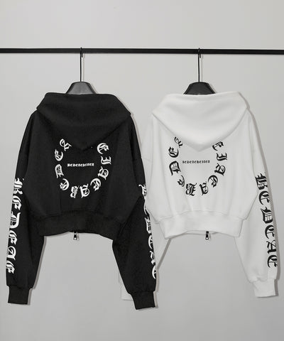 グランジロゴダブルジップショートパーカー ／ grunge logo double zip short hoodie