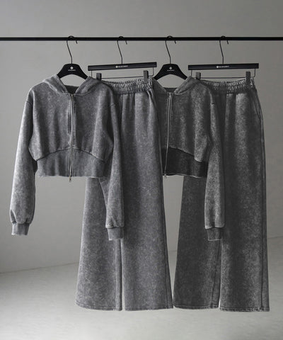 【 セットアップ 】ピグメントヴィンテージショートパーカー ＋ ワイドパンツ SET ／ pigment vintage short hoodie + wide pants SET