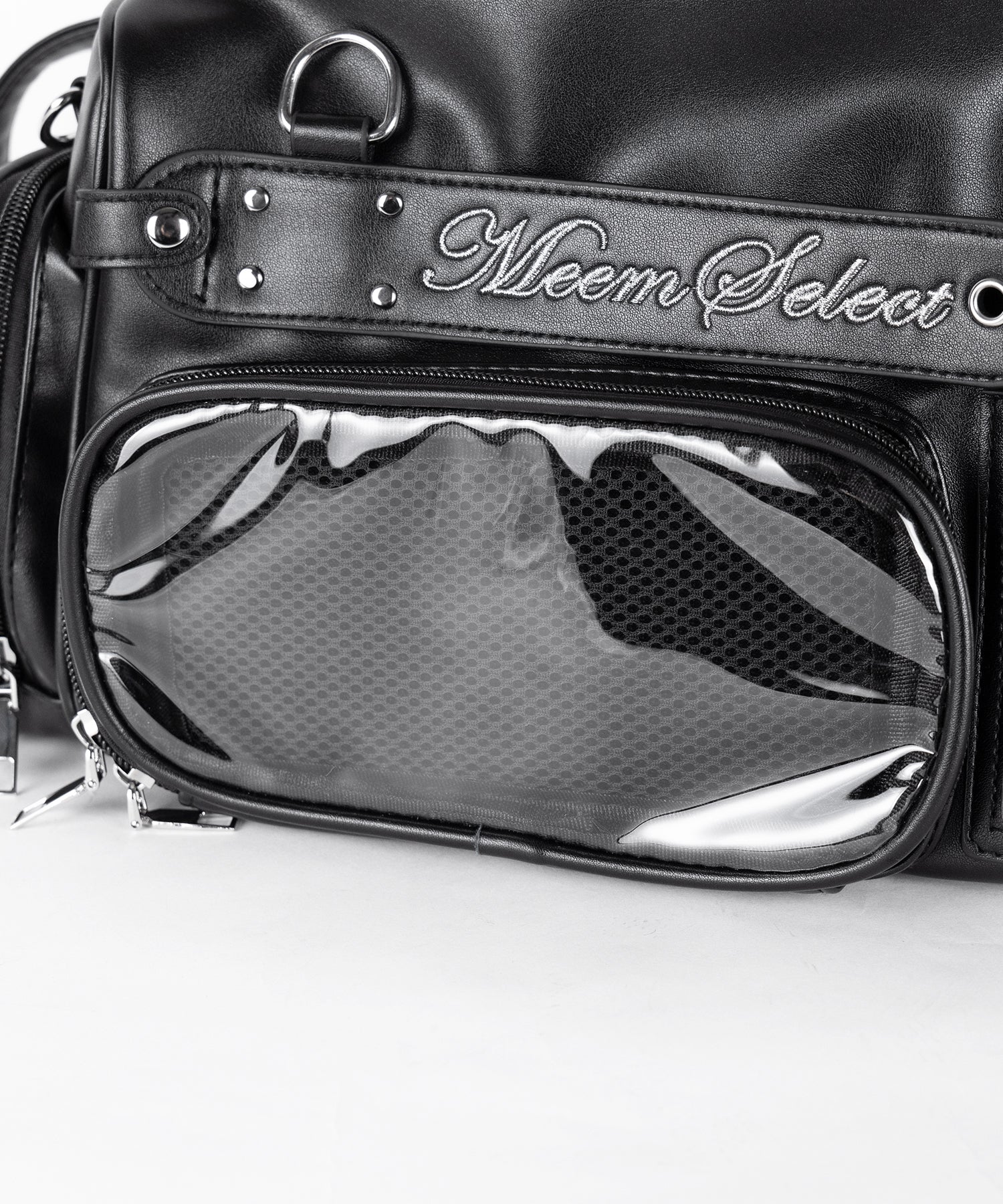 クリアポケット付きレタリング刺繍ショルダーバッグ ／ clear pocket lettering embroidery shoulder bag