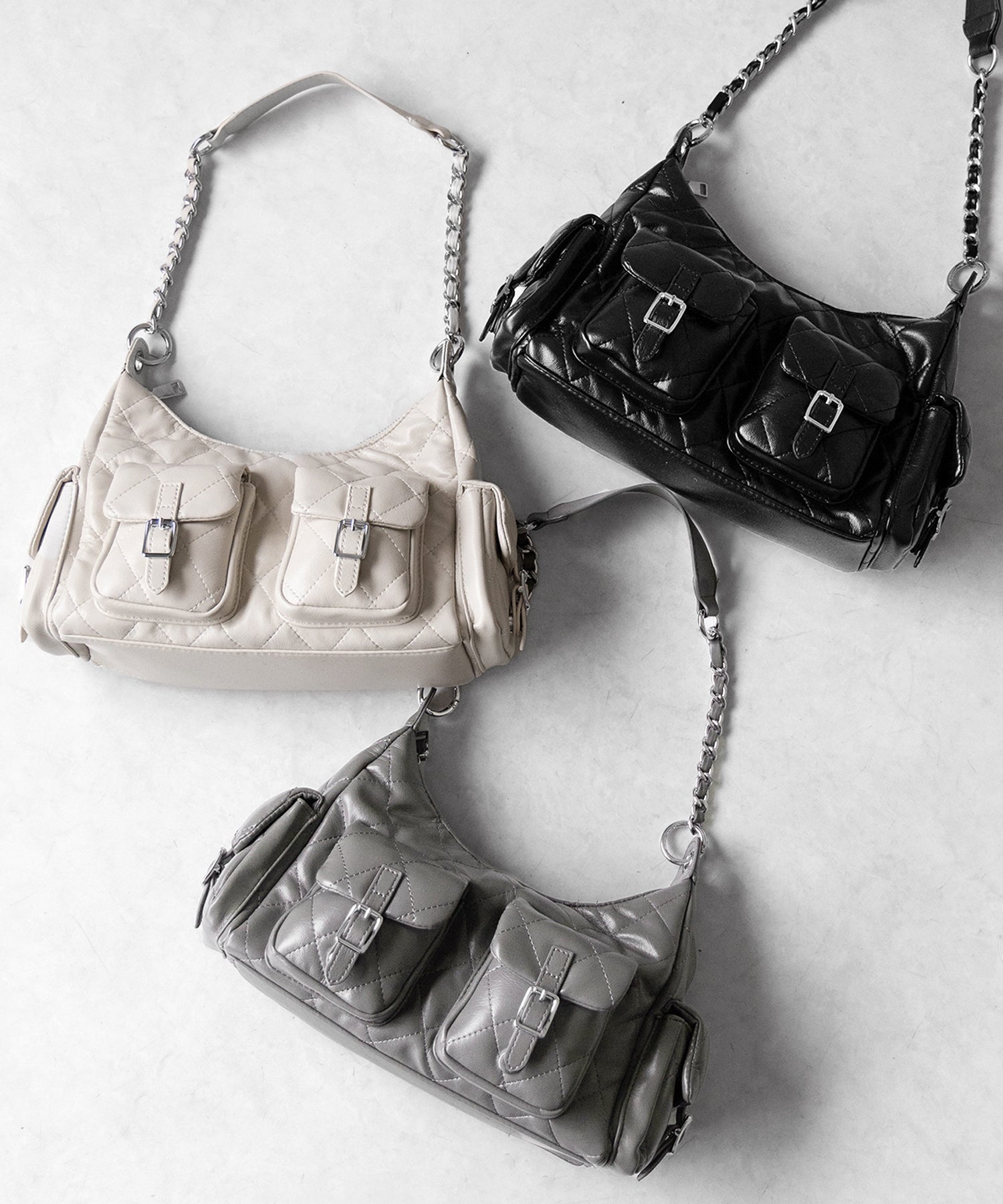 【 ２WAY 】アウトポケットキルティングチェーンショルダーバッグ ／ 2WAY out pocket quilting chain shoulder bag
