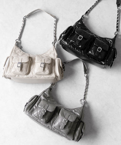 【 ２WAY 】アウトポケットキルティングチェーンショルダーバッグ ／ 2WAY out pocket quilting chain shoulder bag