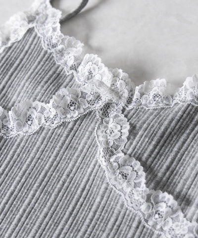 【 ２点セット 】レースドッキングリブキャミソール ＋ カーディガンセット ／ lace docking lib camisole + cardigan SET