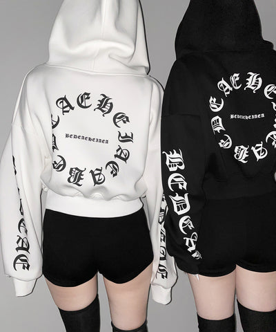 グランジロゴダブルジップショートパーカー ／ grunge logo double zip short hoodie