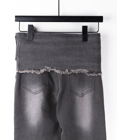 【 ２color ／ ４size 】ストラップリボンヴィンテージストレッチフレアデニム ／ strap ribbon vintage stretch flare denim