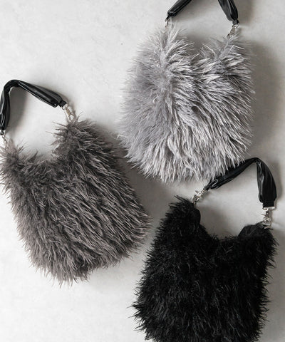 【 ショルダーストラップ付き２WAY 】バイカラーシャギーファーショルダーバッグ ／ bicolor shaggy fur shoulder bag
