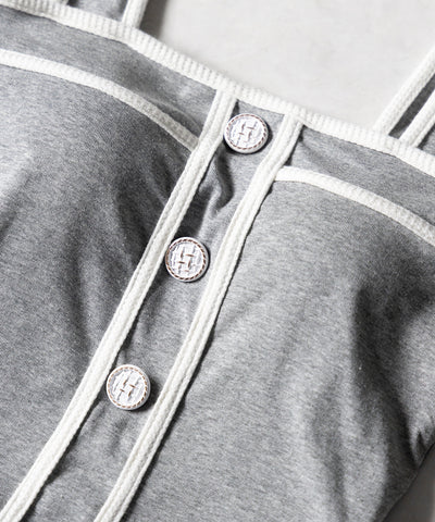 【 セットアップ】フロントボタンパイピングビスチェ＋ フレアパンツ ＳＥＴ ／ 【 SETUP 】front button piping buister ＋ flare pants SET