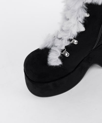 厚底レースアップムートンロングブーツ ／ platform laceup mouton long boots