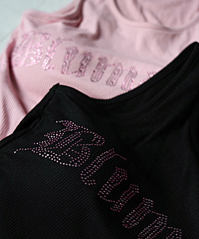 ラインストーンロゴリブタンクトップ／Rhinestone logo ribbed tank top