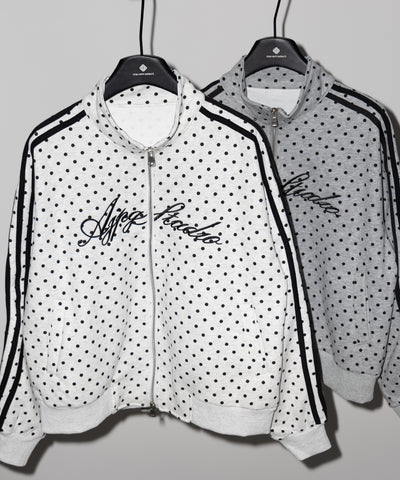 レタリングロゴ刺繍ドットラインオーバースウェットブルゾン ／ lettering logo embroidery dot line over sweat blouson