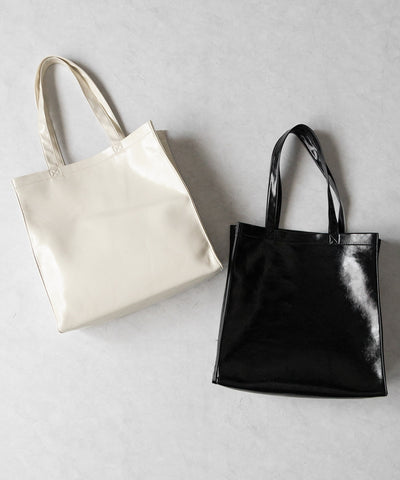 【 ２color ／ 大容量 】フェイクレザービッグスクエアトートバッグ ／ fake leather big square tote bag