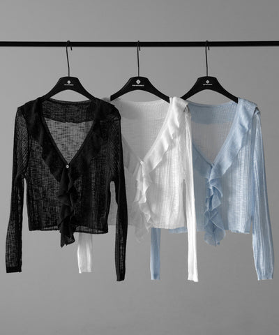 フリルシアールーズニットカーディガン ／ frill sheer loose knit cardigan