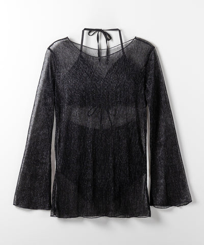 【 レディース水着／３点セット 】シアートップス付き　フロントリボンホルターネックハイウエストビキニ ／ sheer tops set front ribbon halter neck high waist bikini