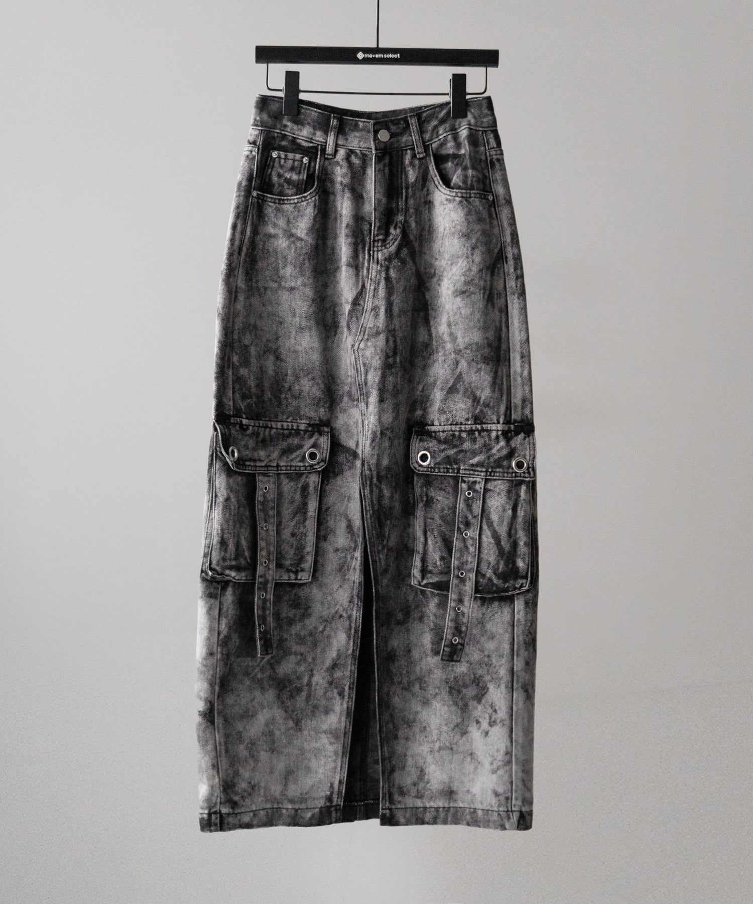【 ３SIZE 】クラッシュブリーチセンタースリットカーゴデニムスカート ／ crash bleach center slit cargo denim skirt