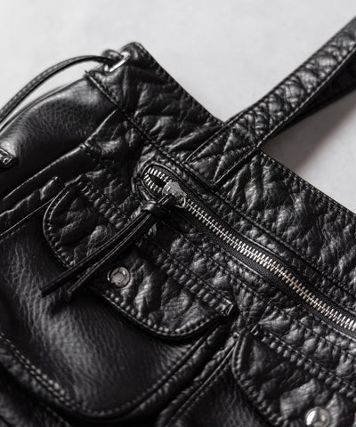 【 ３color 】アウトポケットジップアップエンボスヴィンテージハンドバッグ ／ out pocket zipup embossed vintage handbag