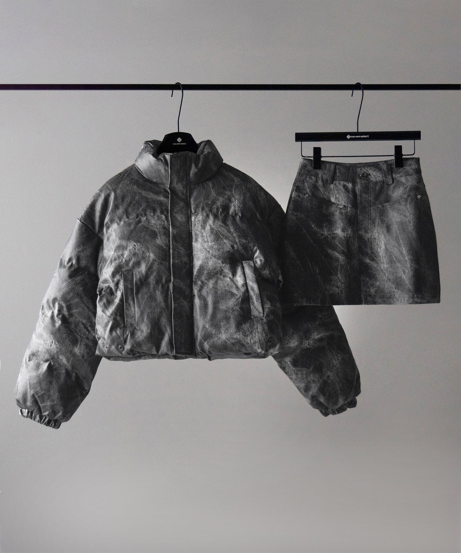 【 セットアップ着用可能 】ヴィンテージライクフェイクレザーショートダウンジャケット ／ vintage like fake leather short down jacket