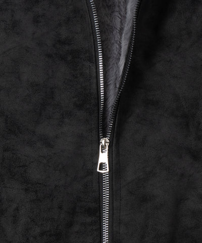 ファーフードヴィンテージフェイクレザーオーバーブルゾン ／ fur hooded vintage fake leather over blouson