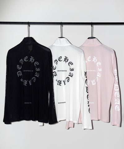 グランジロゴスタンドジップアップオーバーシアートップス ／ grunge logo stand zipup over sheer tops