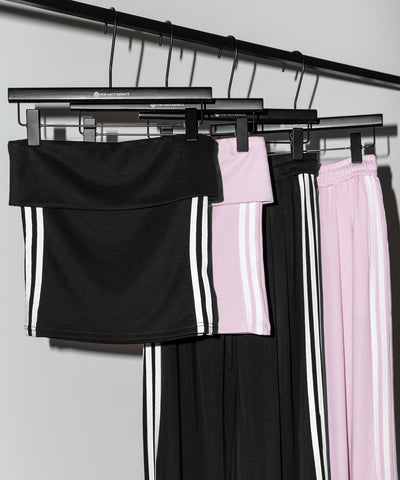 【 セットアップ 】サイドラインベアトップ＋タックワイドカットソーパンツ SETUP ／ ( SETUP ) sideline bare top + tack wide cutsew pants