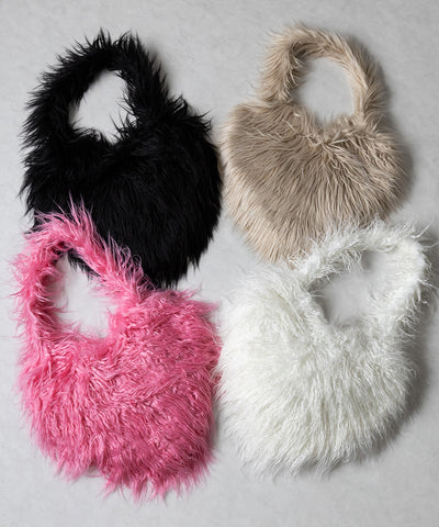 【 ４color 】シャギーファーハートショルダーバッグ ／ shaggy fur heart shoulder bag