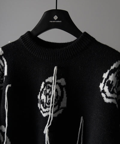 バラジャガードフリンジビッグシルエットニット ／ rose jacquard fringe big silhouette knit