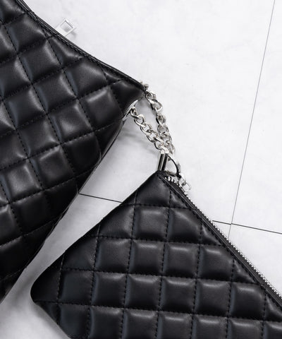 【 A4収納可 】フェイクレザーキルティングトートバッグ ／ fake leather quilted tote bag