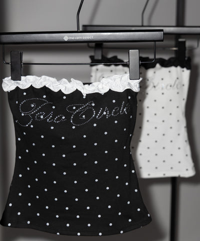 ラインストーンドットフリルベアトップス ／ Rhinestone dot frill bare tops