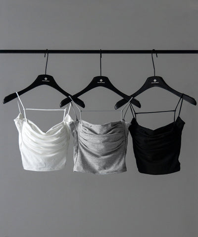 【 カップ付き／２WAY 】ラインストラップタックショートキャミソール ／ line strap tuck short camisole