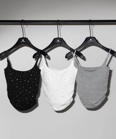 ラインストーンスクエアネックスリムキャミソール ／ Rhinestone square neck slim camisole