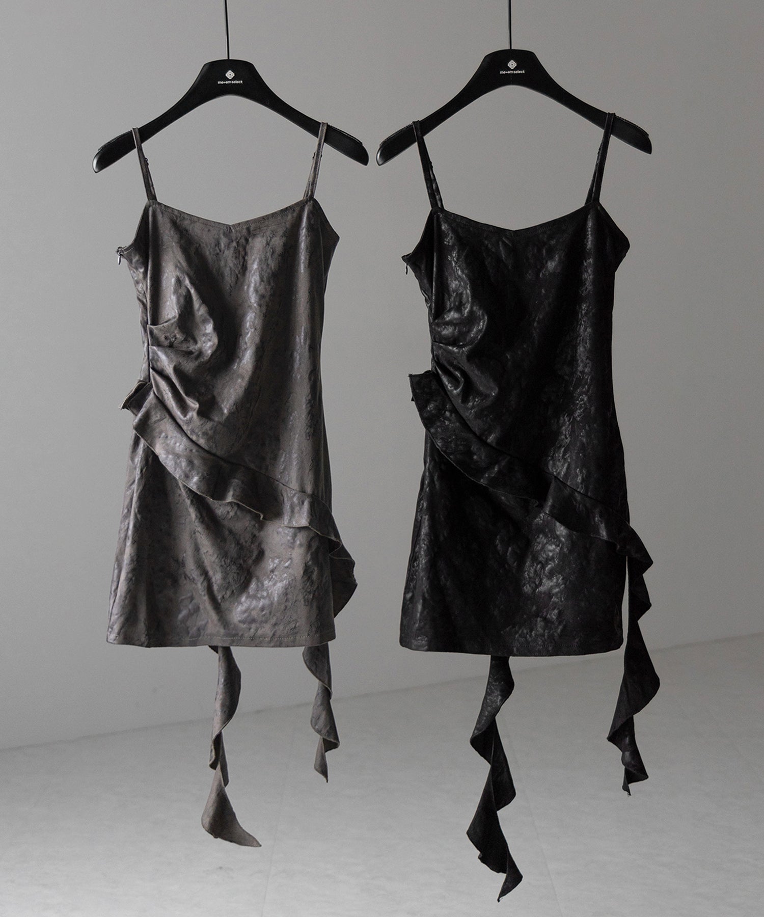 【 ２color 】ヴィンテージスエードアシンメトリーフリルキャミワンピース ／ vintage suede asymmetry frill cami onepiece