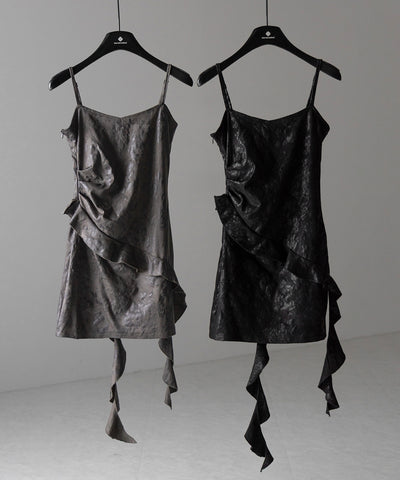 【 ２color 】ヴィンテージスエードアシンメトリーフリルキャミワンピース ／ vintage suede asymmetry frill cami onepiece