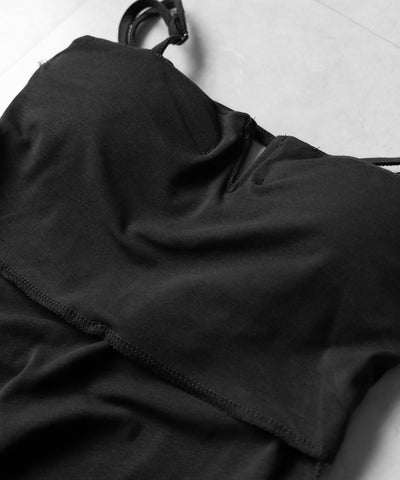 【 パッド付き 】バックストラップサイドシャーリングスリットロングキャミワンピース ／ back strap side shirring slit long cami onepiece