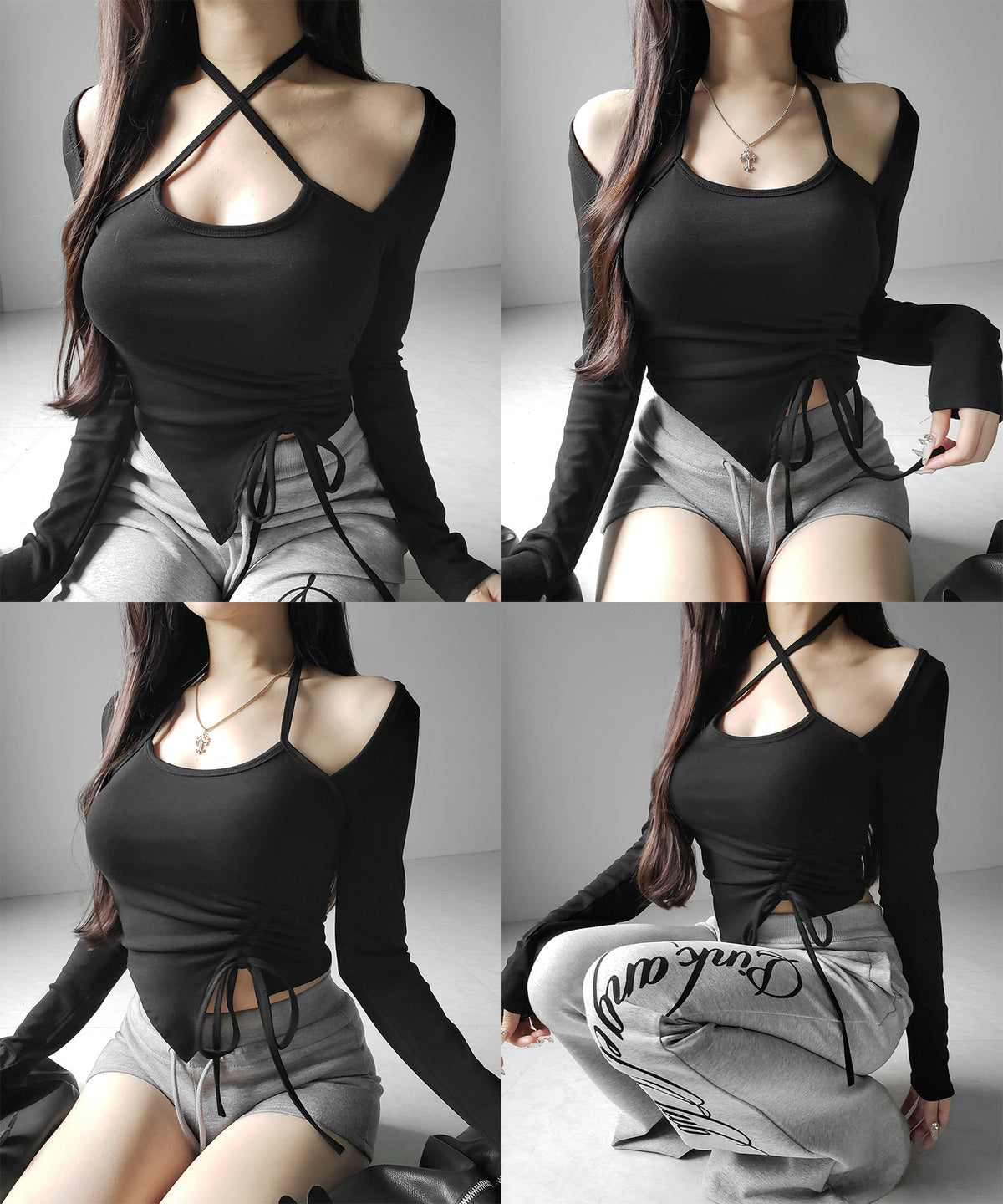 クロスリボンスクエアネック長袖Ｔシャツ ／ cross ribbon square neck long sleeve T-shirts