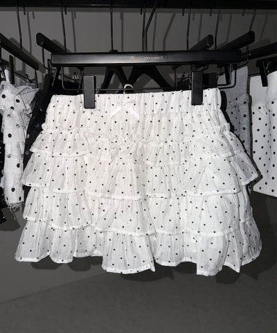 【 インパン裏地付 】ドットリボンフリルミニスカート ／ dot ribbon frill mini skirt