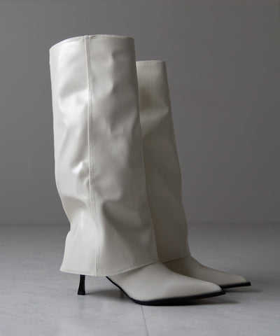 【 ２color 】ポインテッドトゥフェイクレザーカバーロングブーツ ／ pointed toe fake leather covered long boots