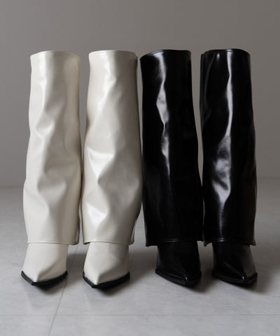 【 ２color 】ポインテッドトゥフェイクレザーカバーロングブーツ ／ pointed toe fake leather covered long boots