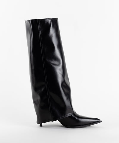 【 ２color 】ポインテッドトゥフェイクレザーカバーロングブーツ ／ pointed toe fake leather covered long boots