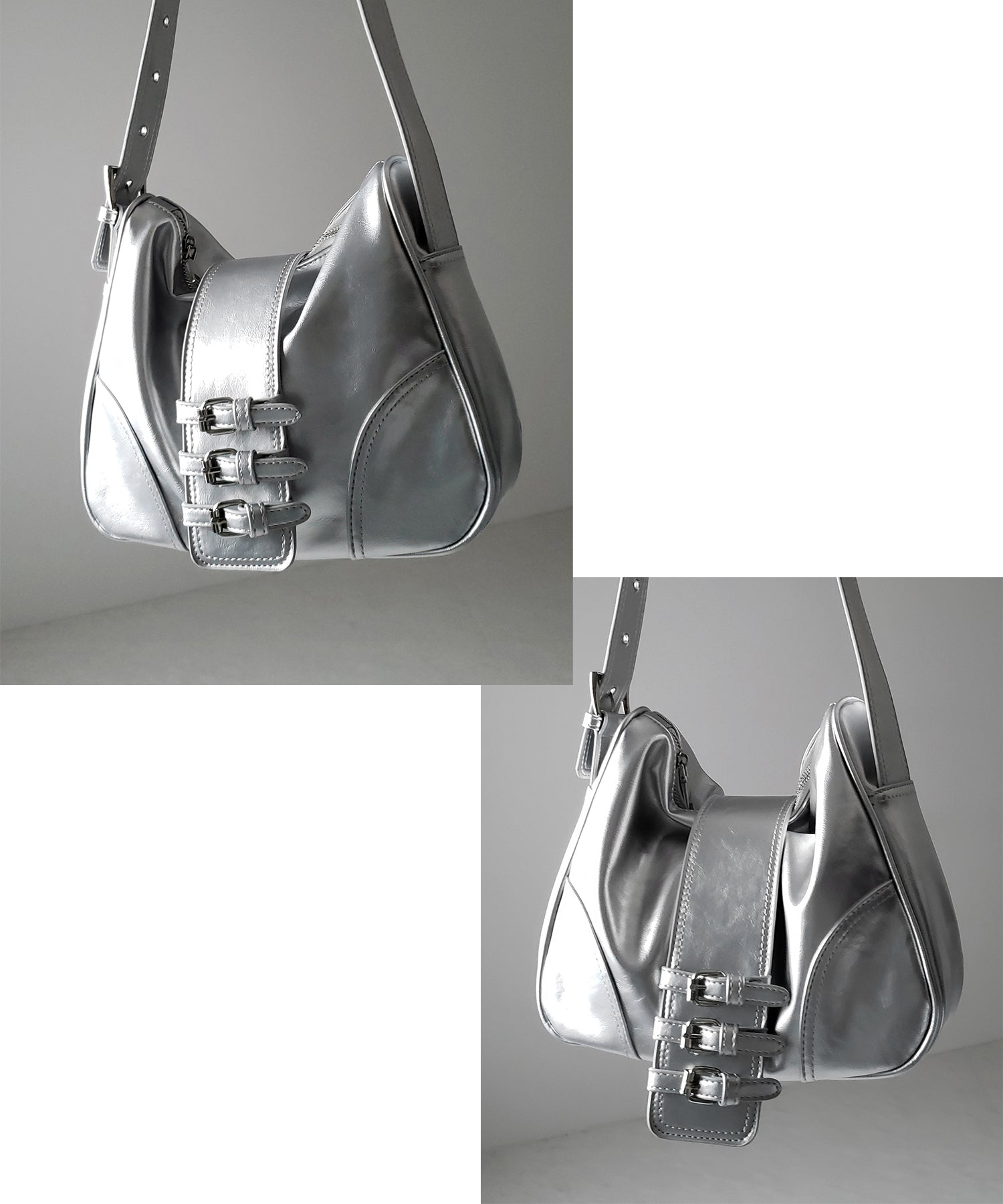 【 ３color 】ベルテッドフェイクレザーショルダーバッグ ／ belted fake leather shoulder bag