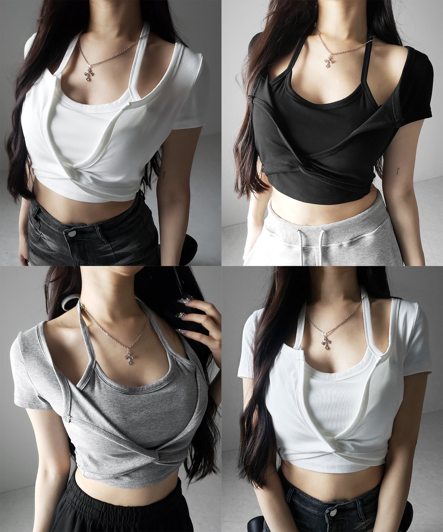 ホルターネックレイヤードショートぴちＴシャツ ／ halter neck layered short pichi T-shirts