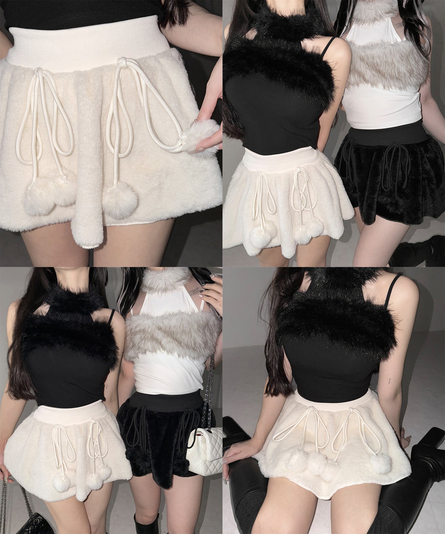 【 インパン裏地付き 】ポンポン付ファーフレアミニスカート ／ ponpon fur flare mini skirt