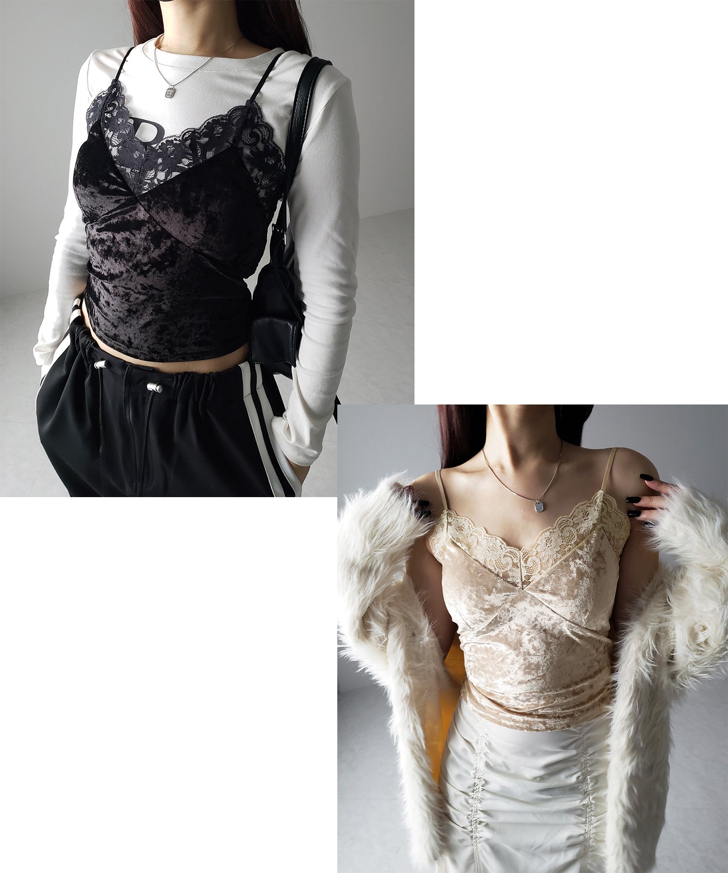 カップ付き 】ベロアレースクロップドキャミビスチェ ／ velor lace 