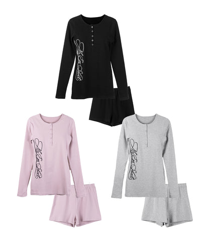 【 セットアップ 】レタリングロゴヘンリーネックトップス＆ショートパンツ SETUP ／ lettering logo henlyneck tops ＆ short pants