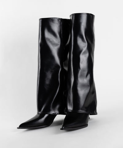 【 ２color 】ポインテッドトゥフェイクレザーカバーロングブーツ ／ pointed toe fake leather covered long boots